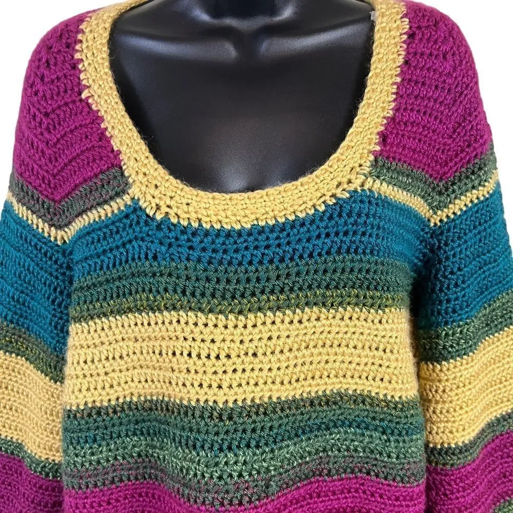 Chunky Hand-Knit Color Block Sweater - Picture 2 of 12